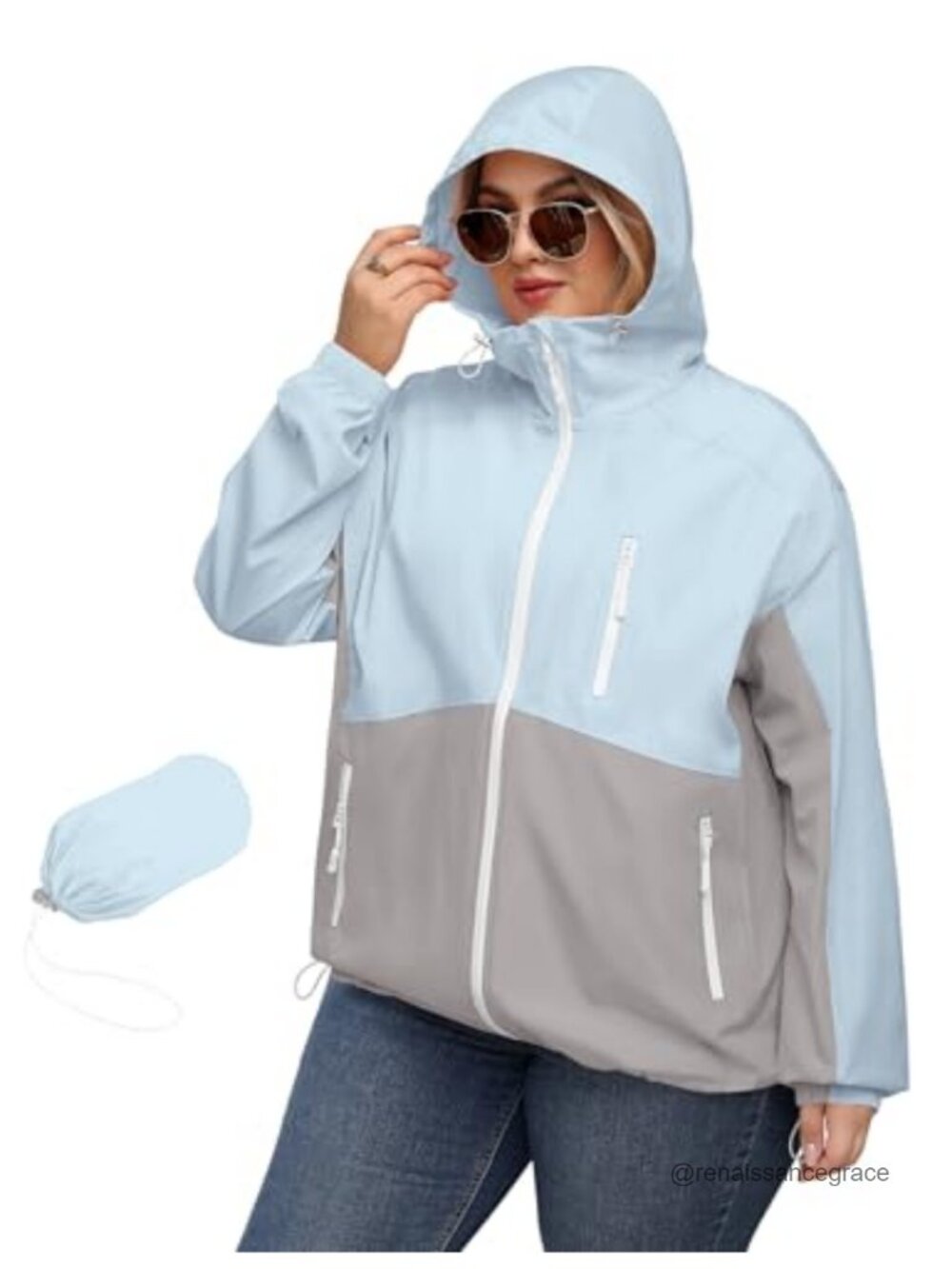 Plus Size Womens Waterproof Rain Jacket Hooded Windproof Lightweight
